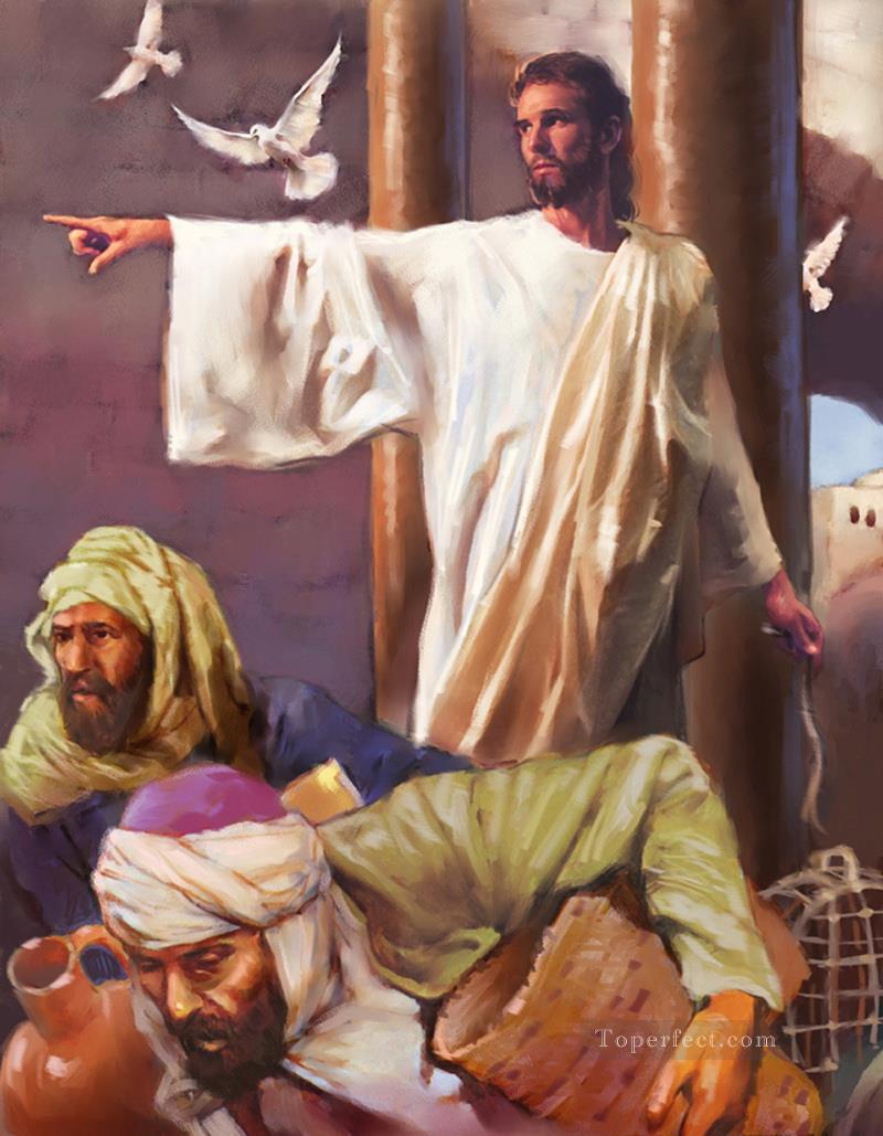 イエスとハトの宗教的なキリスト教徒油絵
